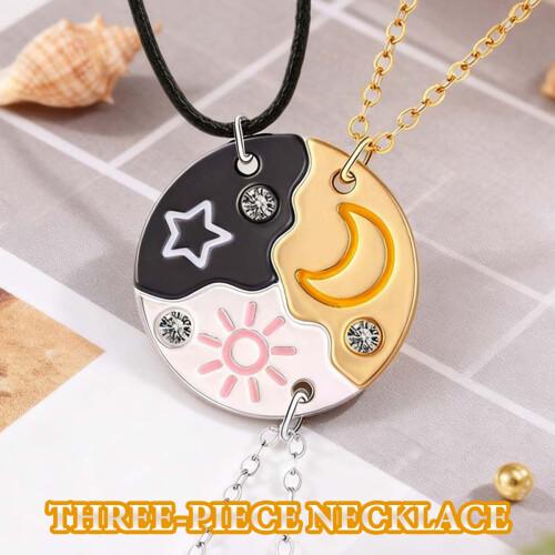 2026 New Set of 3 Sun, Moon & Star Magnetic Necklace, Puzzle Design BFF Jewelry for Best Friends & Sisters, Ideal Friendship Gift with Rhinestone Detail, Perfecy for Birthday, Anniversary