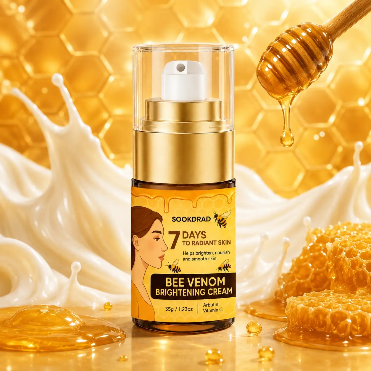 Bee Venom Brightening Cream, Arbutin, Vitamin C, brighten skin, nourish skin, smooth skin, facial, radiant skin, 35g/1.23oz