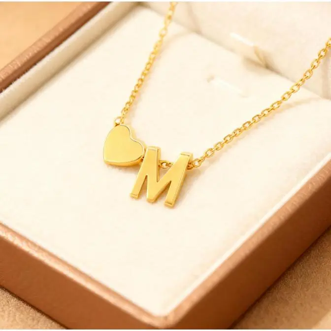 Trendy Non Tarnish Necklace Dainty 14K Gold Plated Personalized Monogram Letter A-Z Stainless Steel Tiny Heart Pendant Necklace Versatile Daily Wear & Party Jewelry