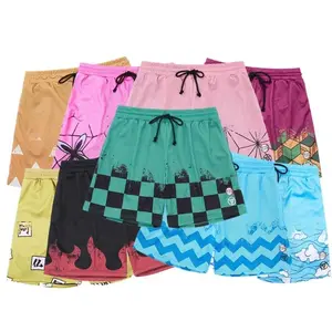 Men's Anime Demon Slayer Character Inspired Mesh Shorts Breathable Athletic Gym Shorts with Drawstring for Casual Sports Wear