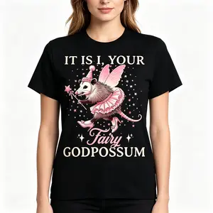"It Is I Your Fairy Godpossum Funny Opossum Spirit Animal Magical Mythical Cute Trash Animal Vintage Retro Meme Humor Graphic Tee" Graphic Unisex Tee |   All-Season Breathable Top