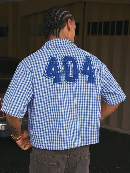 Men's Regular Fit Letter & Number Print Short Sleeve Shirt, Casual Street Soft Comfy Gingham Shirt for Summer, Men's Top for Daily Wear