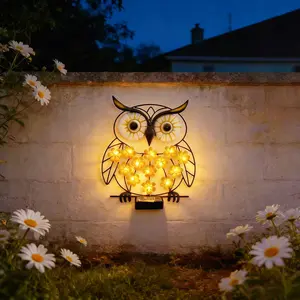 Solar-Powered Iron Art Owl LED Outdoor Landscape Garden Light Pendant Metal Owl Decoration