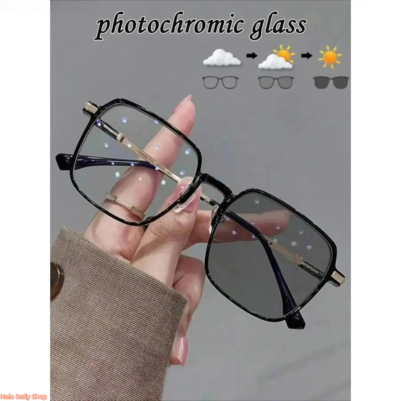 Unisex Classic Square Alloy Metal Frame Photochromic Blue Light Daily Eyeglasses - Lightweight Fashion Semi Rimless Anti-UV UV Resistant Glasses for Outdoor Adults, Sports Use