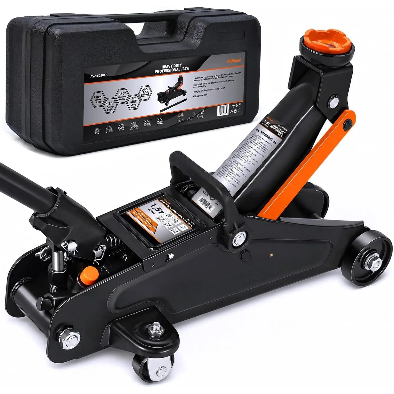 Floor Jack 1.5 Ton (3300 lbs), Hydraulic Trolley Jack with Solid Storage Case, Hydraulic Jack for  with Single  Pump, Portable  Floor Jack with Lifting Range 5-1/8'' to 12''