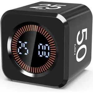 Cube Digital Pomodoro Timer with 5/10/25/50 Mins Presets, Flip Visual Countdown Timer for Desk, Classroom & Kitchen, Silent & Sound Modes, Custom Time Setting for Study, Work, Games & ADHD, Black