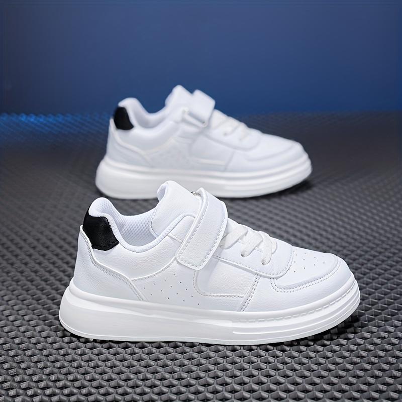 (New)Boys' Casual Sneakers, Summer New Outdoor Fashion Three-Color Leather Convenient Velcro Campus Performance White Shoes, Medium and Large Boys' and Girls' Black and White Sneakers Sizes 28-40(Gift)11