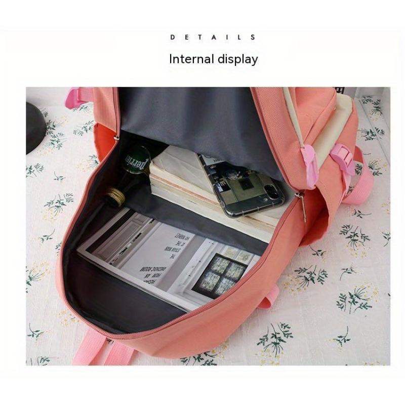 4pcs/set Simple Casual Backpack Large Capacity School Bag Travel Bag Canvas Shoulder Bag For Students