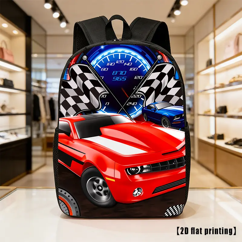 Unisex Racing Backpack - Lightweight, Spacious, Adjustable Strap, Side Zipper Pockets - Aesthetic Backpacks for School, Book Bags for Commuting, Hiking