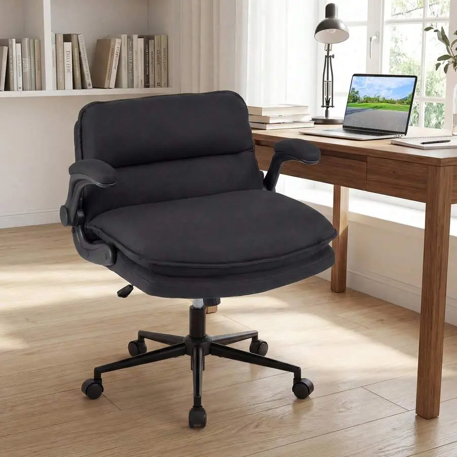Criss Cross Chair On Wheels W/ Flip-Up Arms Adjustable Height Wide Backrest