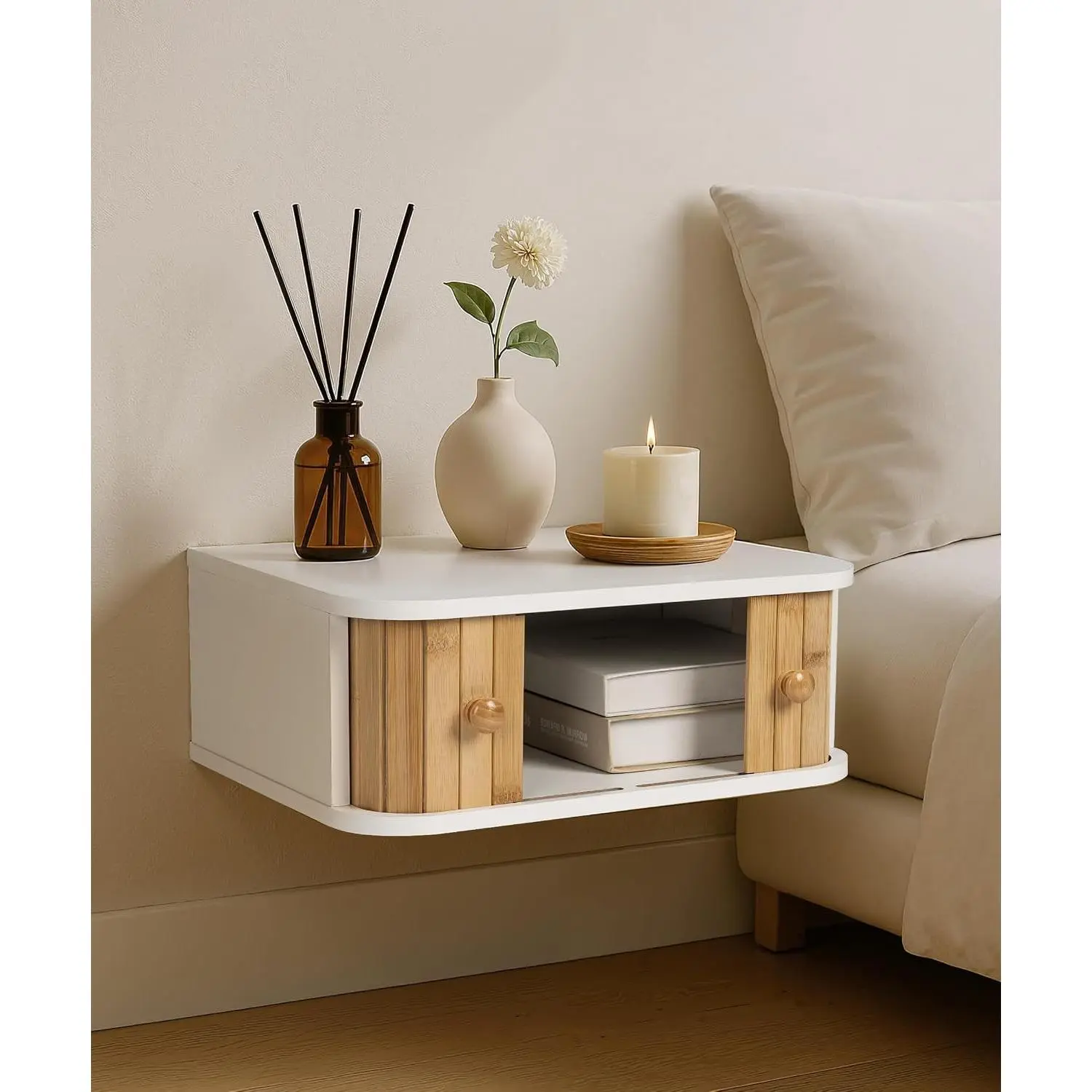 Floating White Wall Mounted Nightstand Bedside Table for Small Spaces