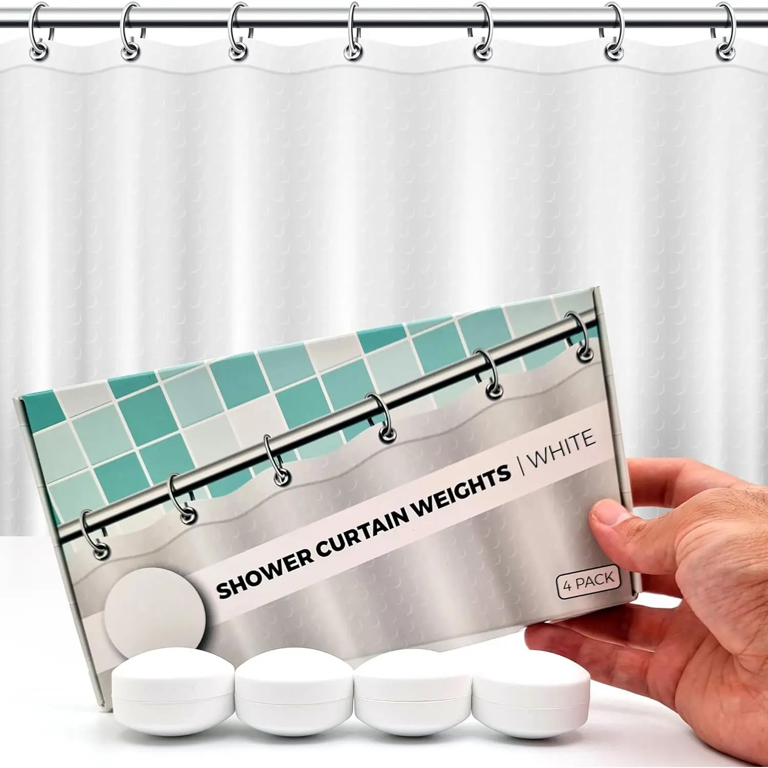 Anti-Billowing Magnetic Shower Curtain Weights, 360° Silicone Wrapped Never Rust Heavy Magnets, Prevent Curtain Liners from Blowing, for Splash-Free Bath Experience, 4 Pairs White