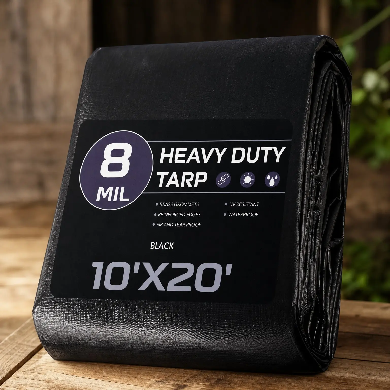 10x20 Ft 8 Mil Heavy Duty Waterproof Black Tarp, UV Resistant, Tear & Fade Resistant, Reinforced Edges, Grommets Every 23.6" for Outdoor Pool, Camping & TentGift