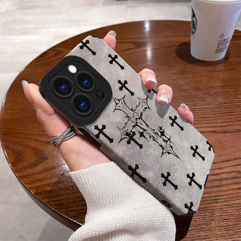 Black cross-patterned phone case, compatible with iPhone 17, Pro Max, Air 16, 16e, 15, 14, 13, 12, 11, Pro Max Plus, X, XS, MAX, XR, back cover.