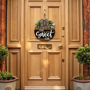 Home Sweet Home Letter & Bow Design Door Hanger, Wooden Hanging Sign, Festive Front Door & Porch Decor, Welcome Gift for Any Occasion