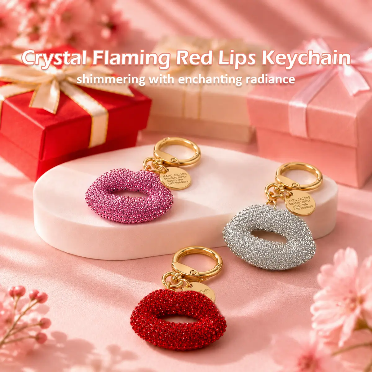 Bling Queen Handmade Rhinestone Lip Shape Pendant, Minimalist Style, Perfect for Women and Kids, Ideal for Bag Charm, Keychain, Keychain for Bags, Car Key Ring, Phone Chain, Bling Bling Keychains