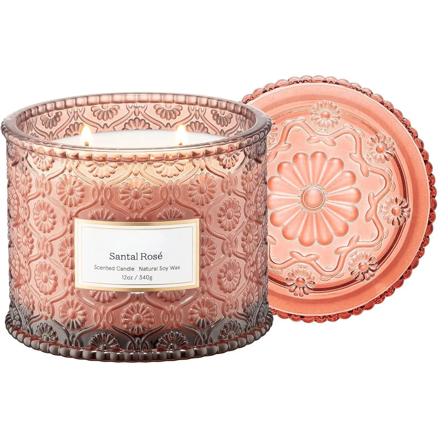 Santal Rosé Scented Candles for ,  Soy 2-Wick 12oz | rge Jar Luxury Candle, Clean Non , Gifts for Women, Decorative  Candles, Pretty Floral Candle, Sandalwood Rose