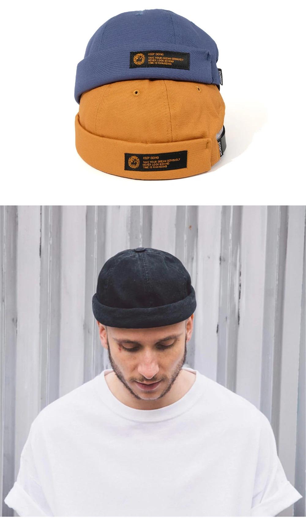 Retro Letter Label Brimless Caps Unisex Solid Color Beanie Men Women Summer Street Adjustable Docker Hats Melon Cap Hip Hop Cap
