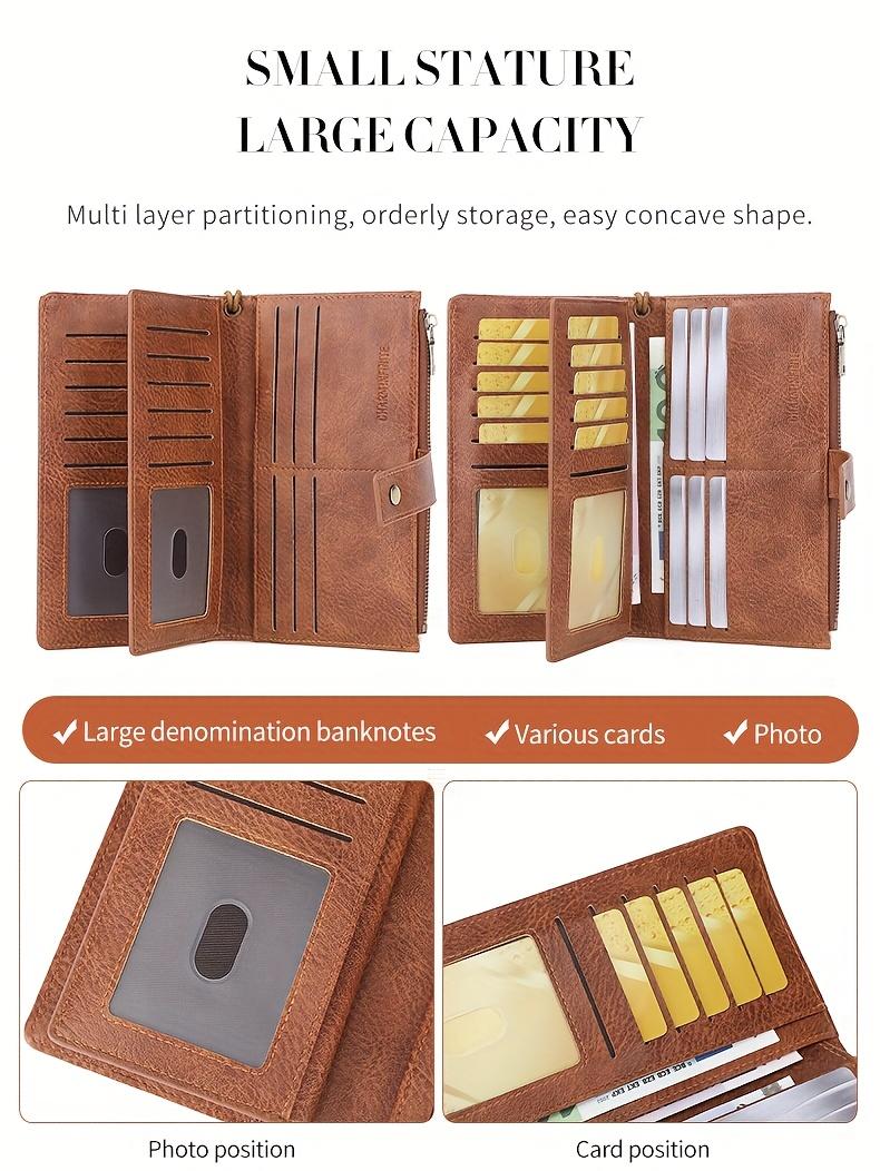 Retro Wallet - Polyester Lining, Long Wallet with Double Zipper Compartments, Multiple Card Slots, Zipper Closure and Coin Pocket, Minimalist Three-Fold Design for Everyday Use