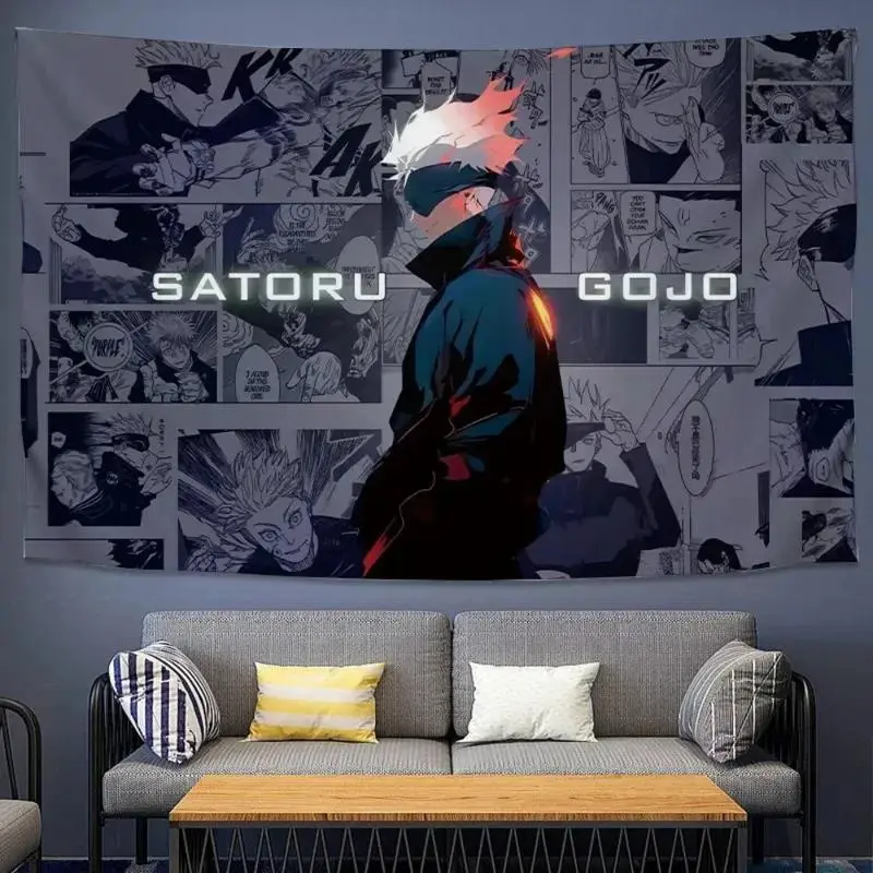 Jujutsu Kaisen Satoru Gojo Printed Manga Collage Tapestry Backdrop Kit - Lightweight Home Decor with Hanging Clips, Ideal for Indoors Bedrooms, Manga Fans, Photo, Parties
