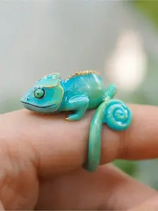 Unique Blue Chameleon Ring, Adjustable Opening, Enamel Jewelry, Fashionable Animal Rings, Party Jewelry, Birthday & Christmas Gifts