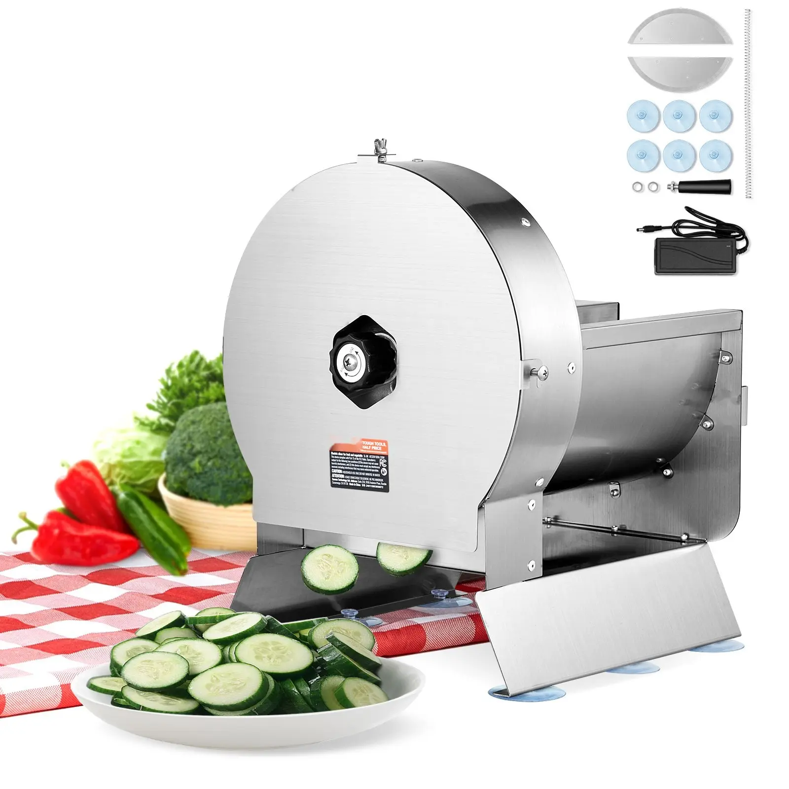 Electric Vegetable Slicer With Adjustable Thickness 0–0.5 Inches / 0–12 Mm, Commercial Grade, Convertible To Manual, Stainless Steel Food Cutter And Slicer, Ideal For Potatoes, Lemons, Tomatoes, Apples, Peppers, Carrots