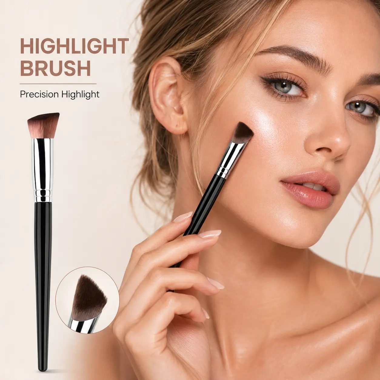 Triangular Highlighter Brush, Face Contouring Brush, Tear Trough Brightener, Seamless Application, Precise Concealer Brush, No Powder Transfer