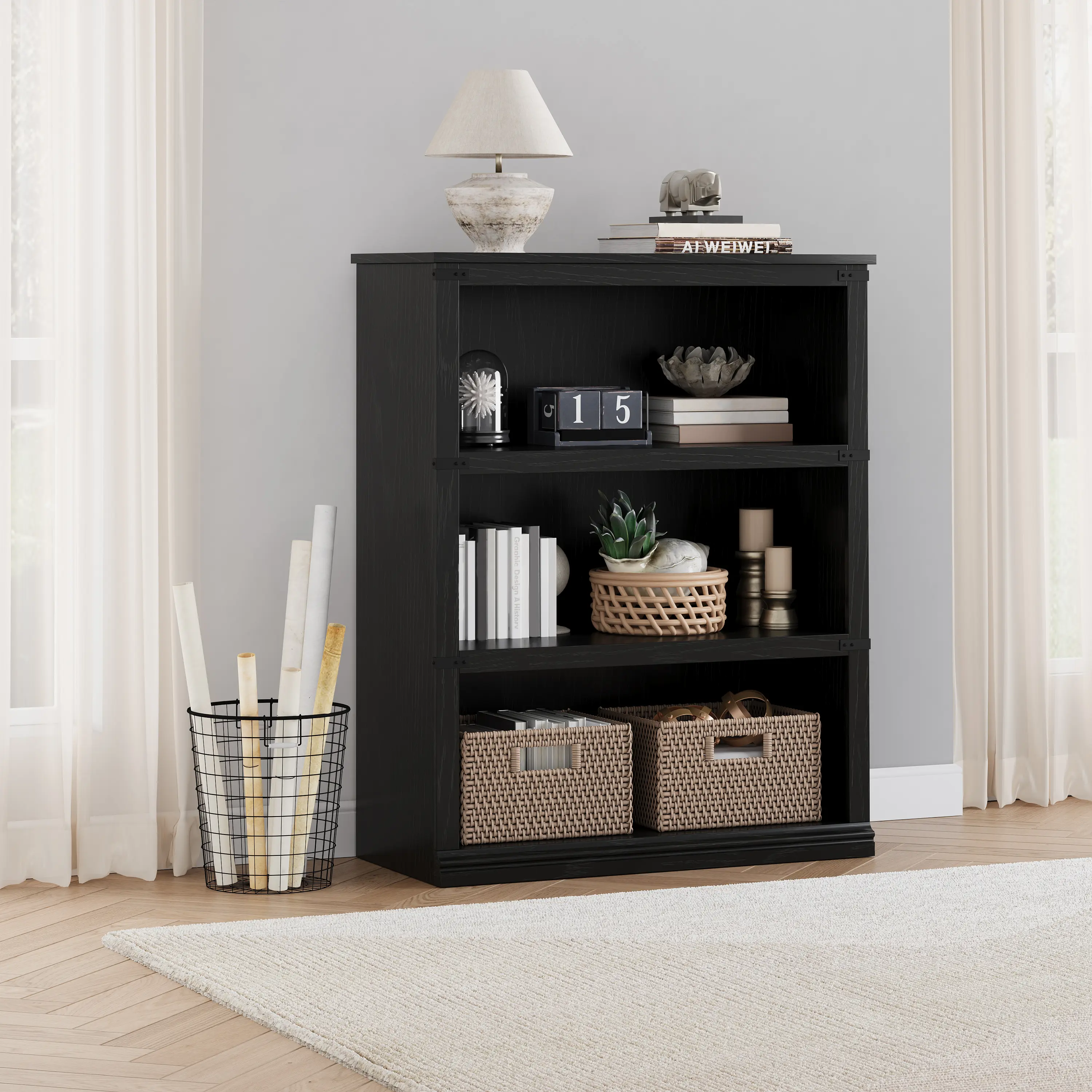 📚 Farmhouse 5-Tier Bookcase – Triple Wide Tall Wooden Shelf, 45 lbs per tier, Rustic Storage for Living Room, Bedroom & Home Office! ✨