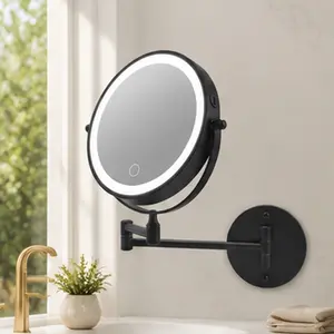 ARCH Rechargeable Wall Mounted Makeup Mirror 8 Inch Double-Sided 1X/10X Magnifying LED Vanity Mirror with Lights, 360° Swivel Extension Foldable Arm, 3 Color Dimmable, Iron, Multiple Color Options, Bathroom Shaving, Black/Chrome/Gold Color Options
