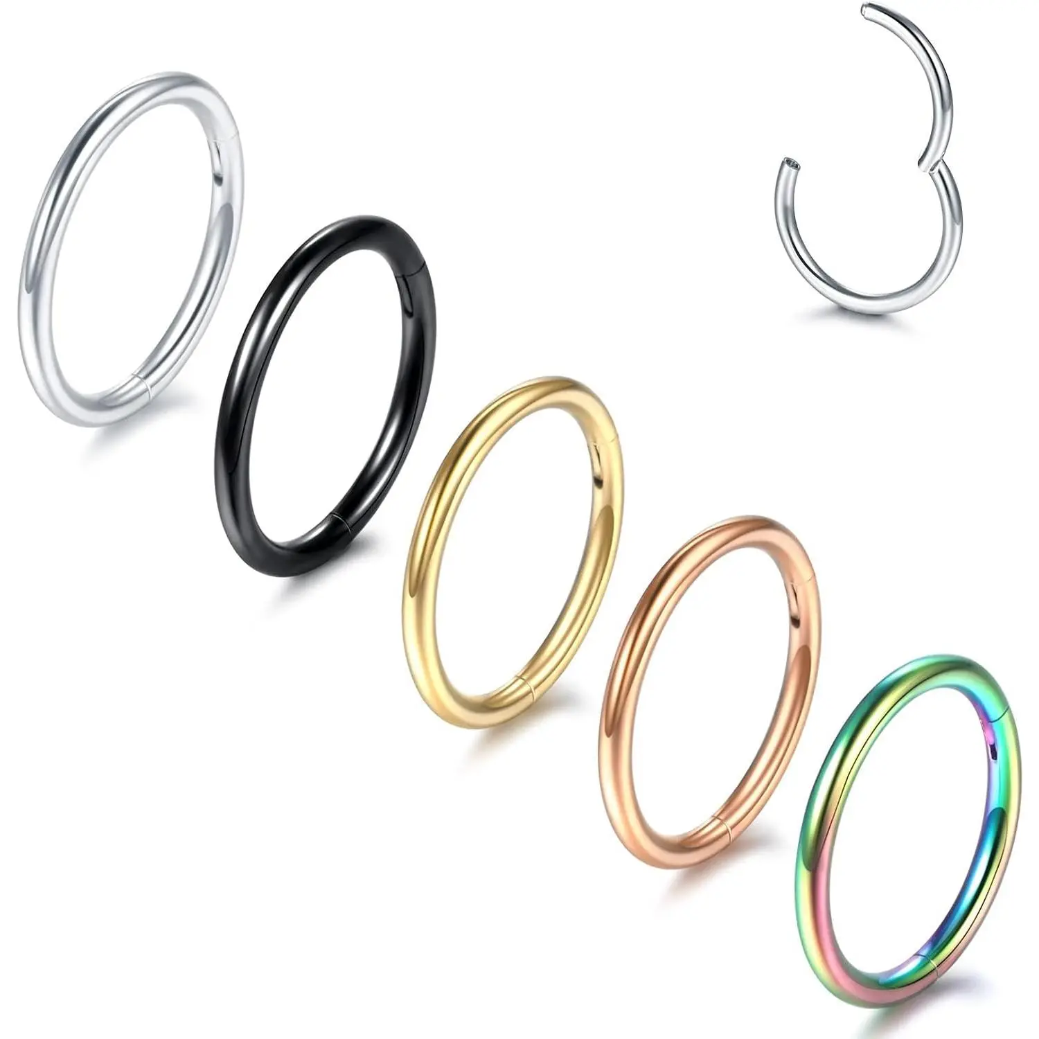 14G 16G 18G 20G Nose Ring Hoop Stainless Steel Hinged Segment Rings Hoops Nose Clicker Ring Tragus Helix Cartilage Daith Rook Earring   for Women Men