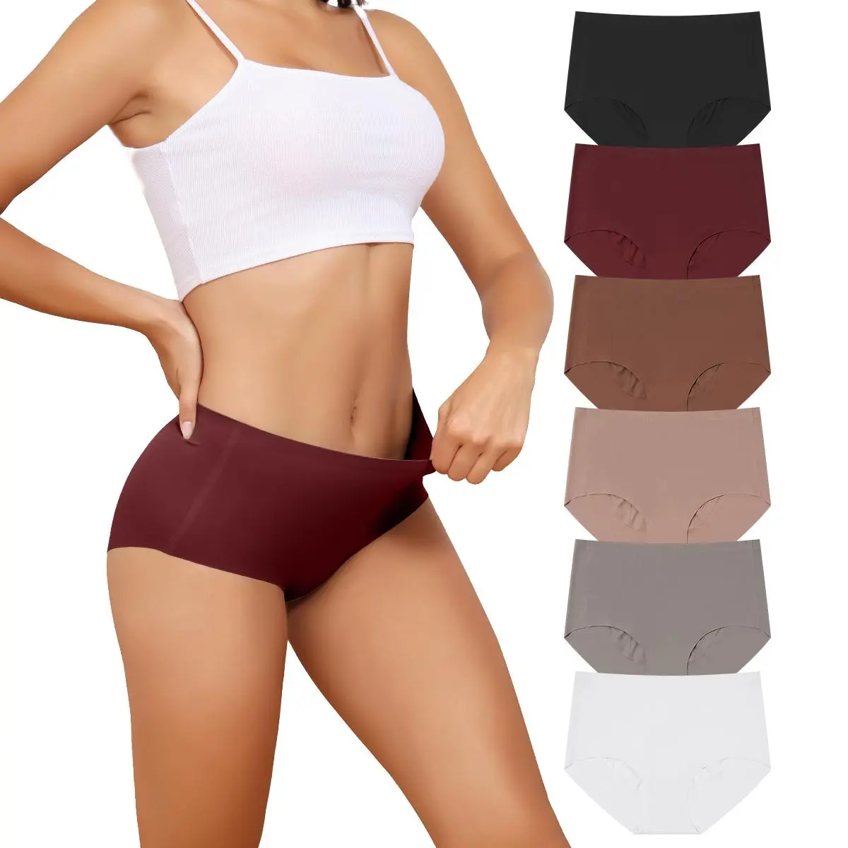 LEVAO Women's 6-Pack Mid-Waisted Underwear for Women - Full Coverage, Hip Wrapping Underpants with Invisible Line, Seamless Cotton Polyester, Soft, Breathable, Elastic Fit, No-Show Briefs (S-XXL)