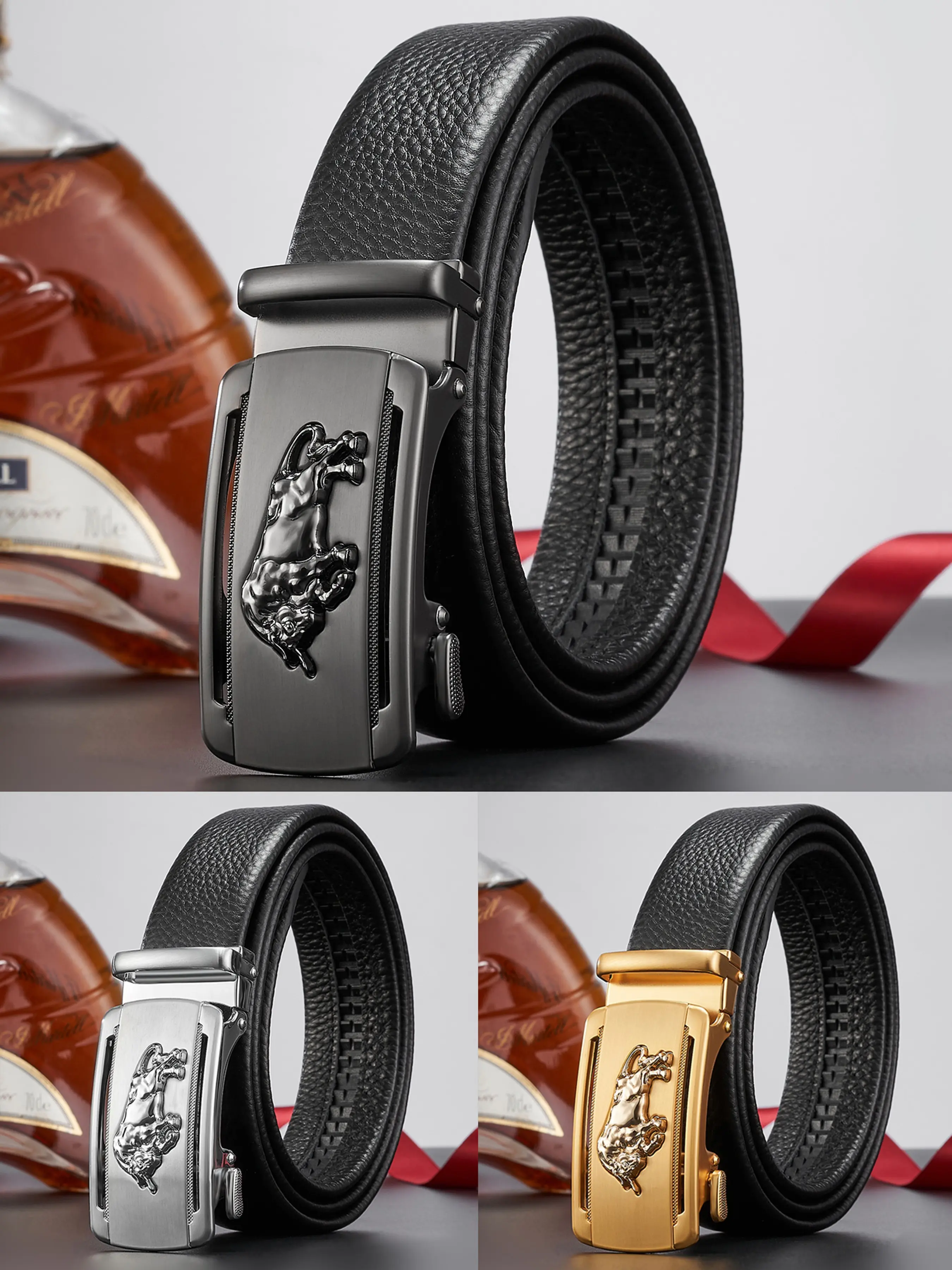 New Whole Cowhide Business Men's Automatic Buckle Belt, Wild Bull Genuine Leather Waistband, Casual Versatile Pants Strap for Men, Leather Belts