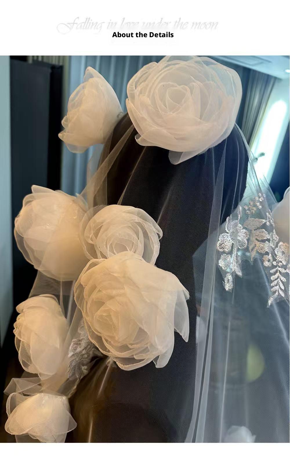 Luxury-style long veil with dreamy, elaborate floral designs and a cathedral-style train