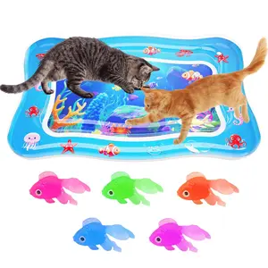 CATPICk Cat Water Mat - Upgraded 0.7mm Thick PVC Interactive Cooling & Heating Bed with Floating Fish, Anti-Scratch Leak-Proof Foldable Water Sensor Play Mat for Cats (17x25in) Dog Accessories house