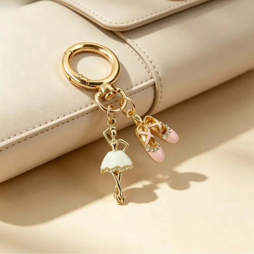 Ballerina Rhinestone Keychain | White Enamel Ballet Dancer Pink Pointe Shoes Girly Dance Bag Charm, Dancewear, Collectibles, Leotards, Teen Girl, Plastic