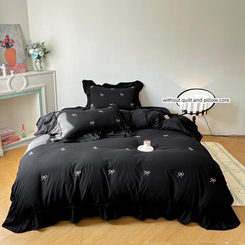 Bowknot Embroidery Bedding Set, Bedspread and Pillowcase without Filler, Soft Comfortable Bedding Set for Bedroom, Decorative Bedding Set