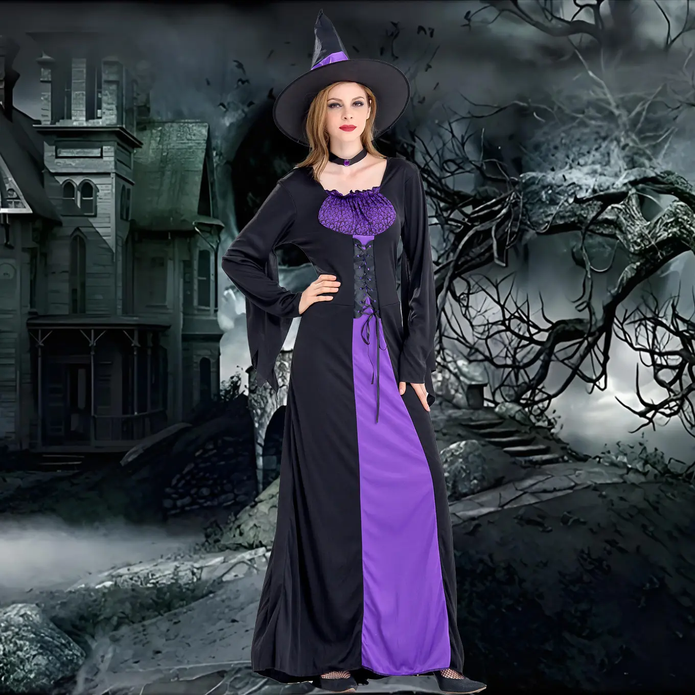 S to XXL Gothic Witch Cosplay Dress Vampire Outfit For Masquerade Halloween Stage Performance