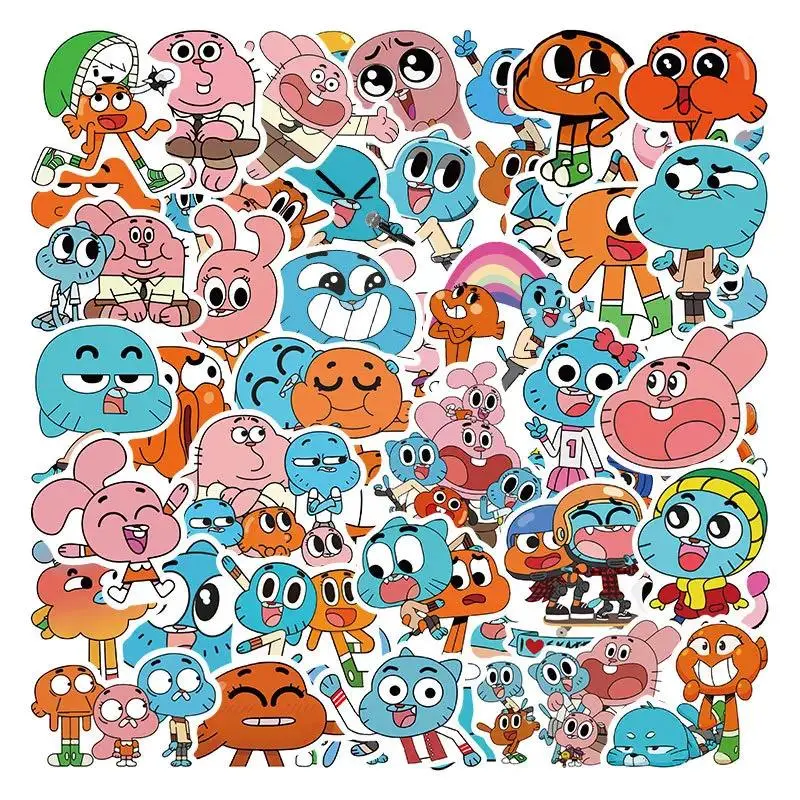 50Pcs The Amazing World of Gumball & Darwin DIY Waterproof Stickers for Scrapbooking, Phone, Luggage