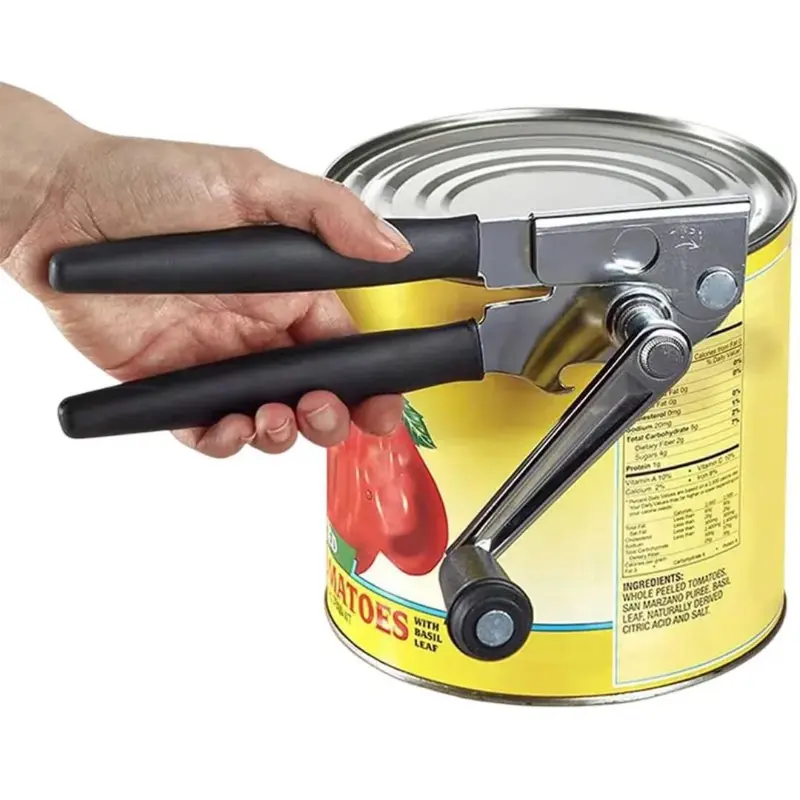 Manual Can Opener, Metal Structure, Extra Long Comfort Handle, Stainless Steel, Multi-Functional Bottle Opener, Soda Can Opener, Beverage Can Opener, Suitable for Large Cans