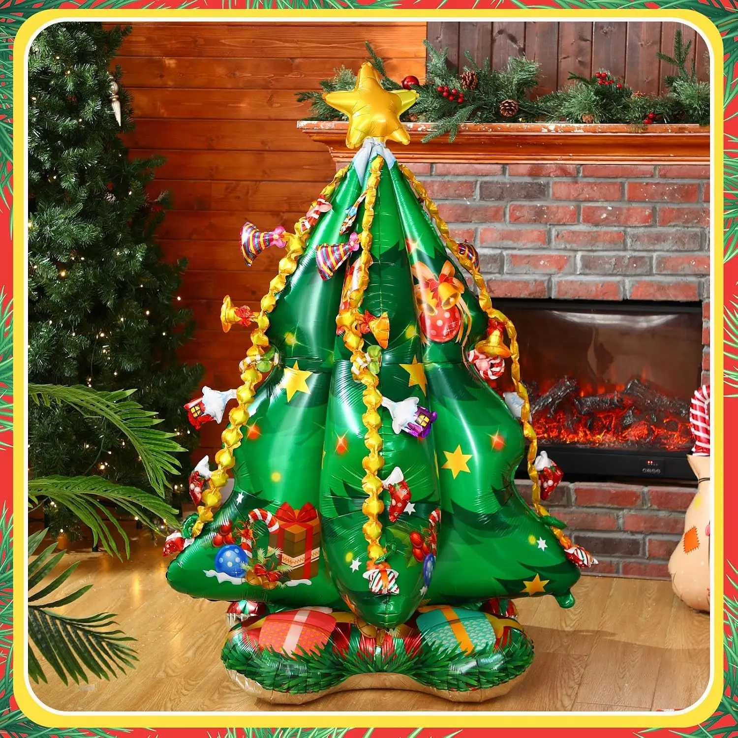 Giant Christmas Tree Balloon 42 Inch/57 Inch Inflatable Christmas Tree Self Standing Balloon Decorative Winter Holiday Party Decorations for Xmas New Year Birthday Party Supplies(Classic Paper Card Packed)