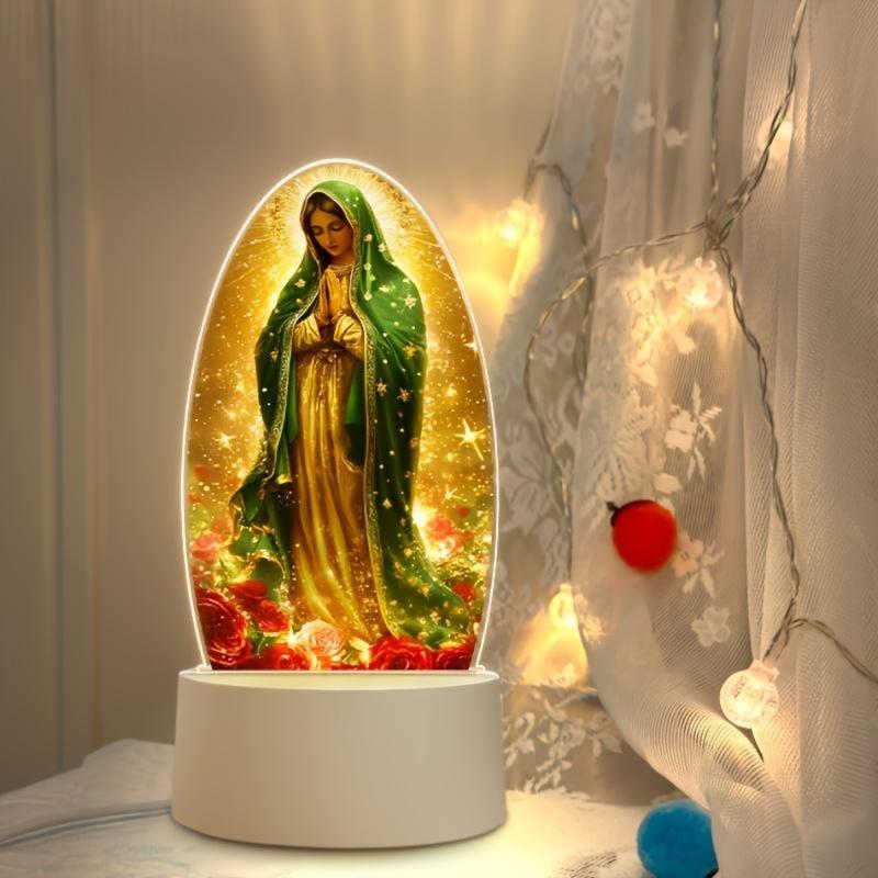 2026 New 1pc USB-Powered Prayer Lamp Golden Halo & Roses Design Warm White Acrylic LED Light Energy-Efficient Stable Base for Home Decor Baptism Spiritual Ambiance New Home Gift TikTokShop