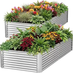 Garvee Durable Galvanized Steel Raised Garden Bed Set, 4×2 FT Rectangular Deep Root Planter Box with Drainage Holes, Outdoor Planting Bed for Vegetables & Backyard Flower Gardening