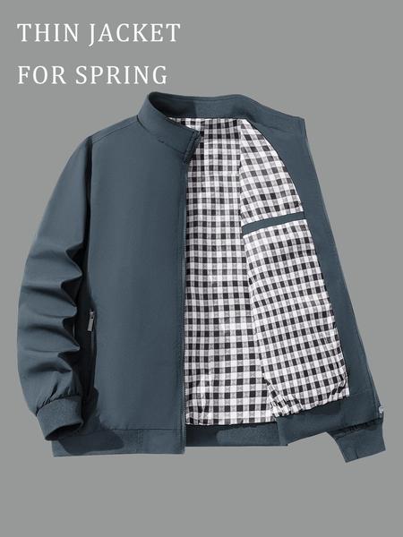 Men's Solid Color Zip Up Thermal Lined Jacket, Regular Fit Casual Long Sleeve Outerwear for Fall & Winter, Men's Clothes for Daily Wear