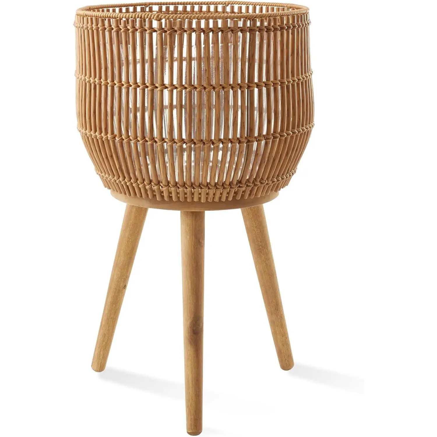 Indoor Planter with Stand, Natural Floor Planter with Wood Legs, Large Plant Pot Cover with Liner for Houseplants, Flower Pots and Trees