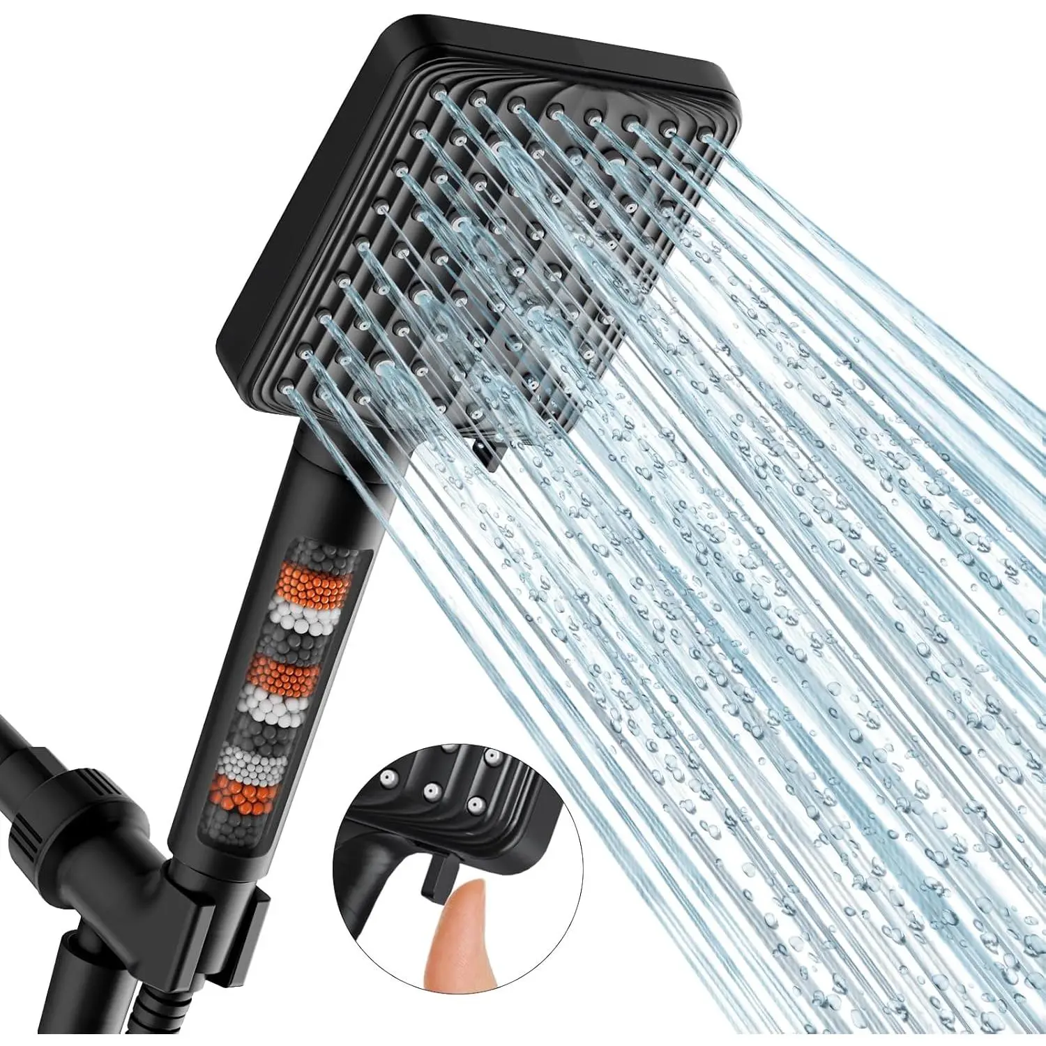 Filtered Shower  Black - 6 Modes High  Handheld Shower  with Filter Mineral Beads, Detachable Handheld Showerhead Set with Stainless Steel Hose and Shower Arm Bracket