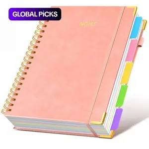 A5 Faux Leather Spiral Bound Notebook - 300 Pages Thick Binding, 5-Subject College Ruled Notebook, Detachable Inner Pages, Suitable for School, University, Office, Diary, Planning