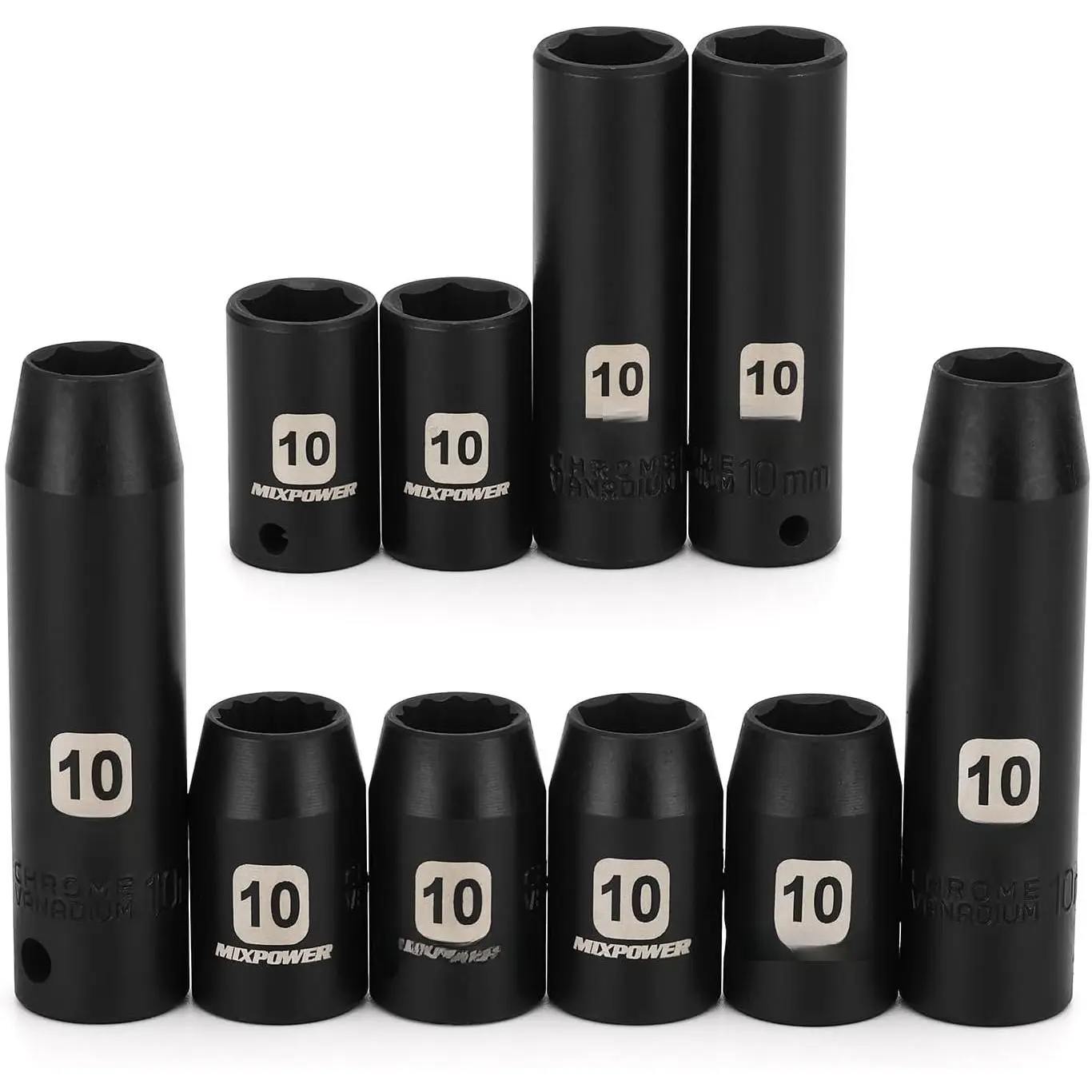 4 count 1/4"& 3/8" Drive 10mm Deep&Shallow Socket Set, 6 Point, Cr-V Steel, Mirror Finish