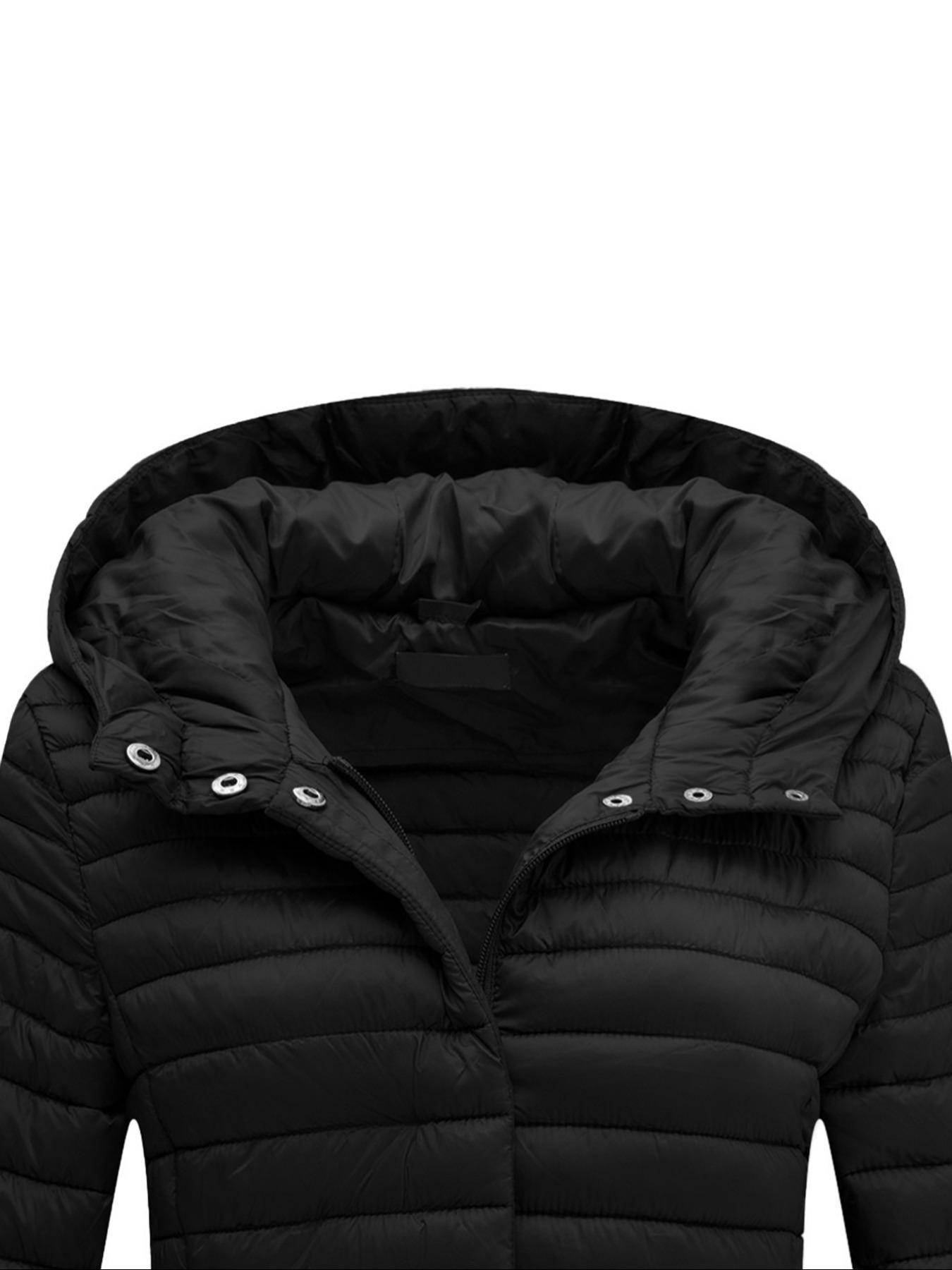 Women's Mid-Length Puffer Coat, Casual Hooded Jacket with Pockets, Fall & Winter Warm Woven Outerwear, Lightweight Thick Fabric