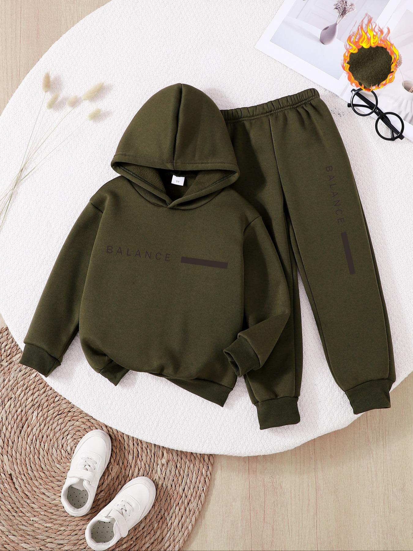 Boys' Fall Winter Casual Hoodie & Jogger Pants Set, Thick Fabric Fitted Design, Warm Sports Style for Kids Ages 6-8 Years Old, Clothes Kids