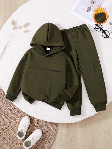 Boys' Fall Winter Casual Hoodie & Jogger Pants Set, Thick Fabric Fitted Design, Warm Sports Style for Kids Ages 6-8 Years Old, Clothes Kids